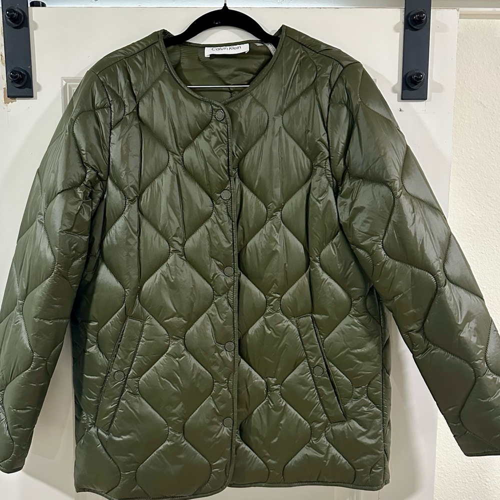 Women's Calvin Klein Quilted Olive Green Puffer Jacket